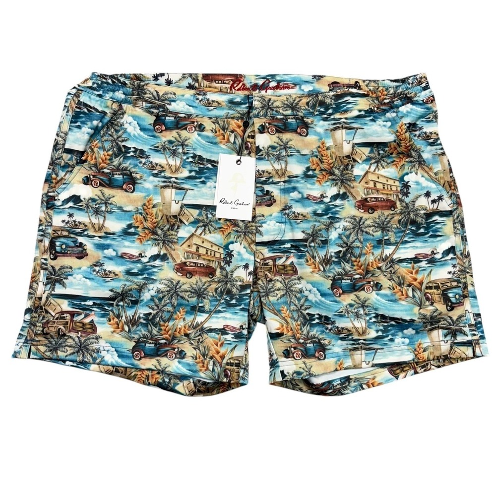 Robert Graham Swim Shorts Trunks Mens 2XL Blue Multicolor Hawaiian Surfboard NWT